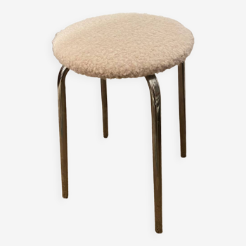 Vintage loop wool and chrome stool