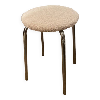 Vintage wool and chrome stool