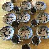 9 octagonal cups and octagonal cups in glazed stoneware G Metenier