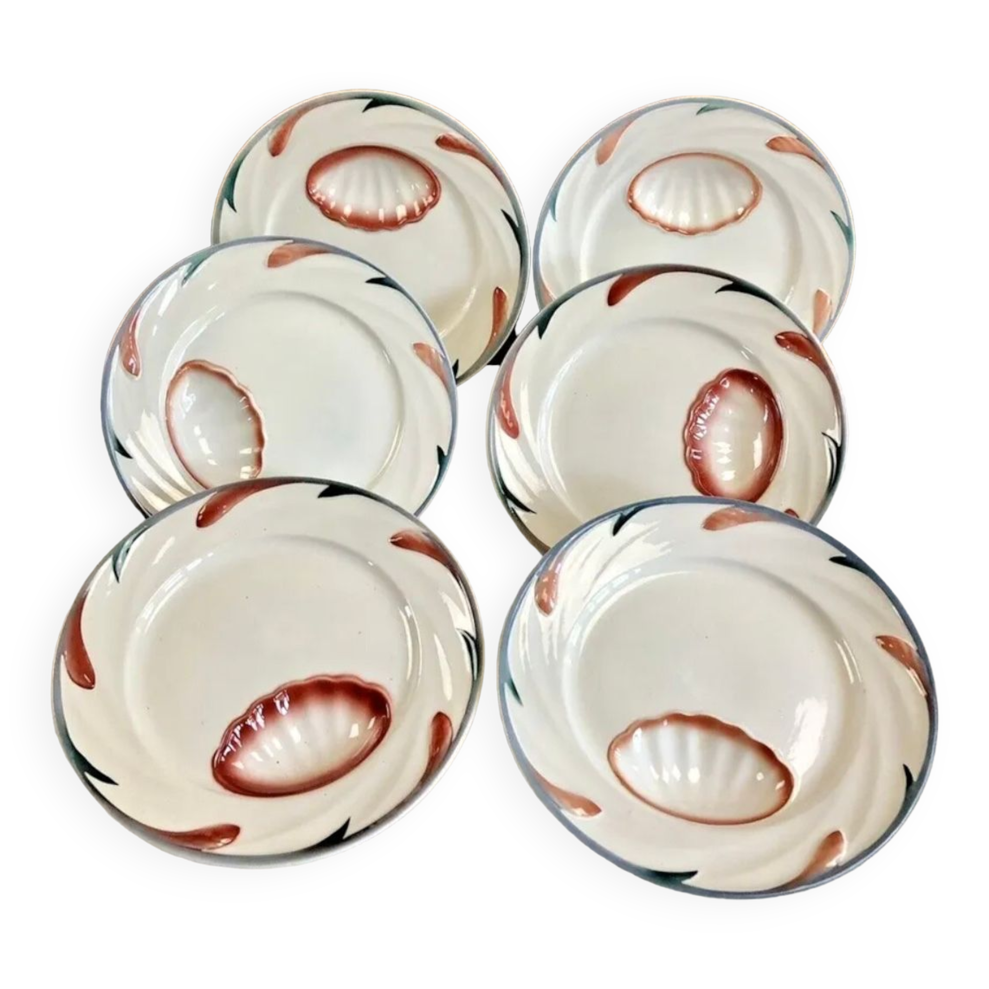 Set of 6 old Digoin Sarreguemines asparagus slushie plates