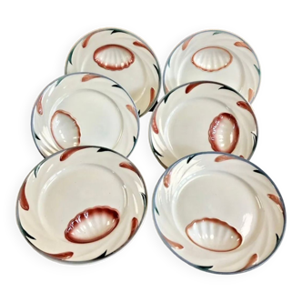 Set of 6 old Digoin Sarreguemines asparagus slushie plates