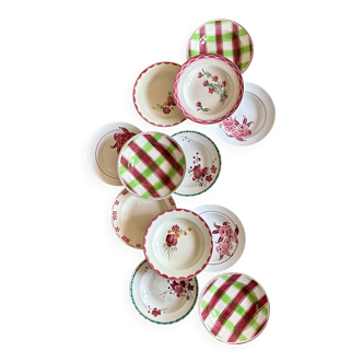Set of 12 mismatched antique soup plates