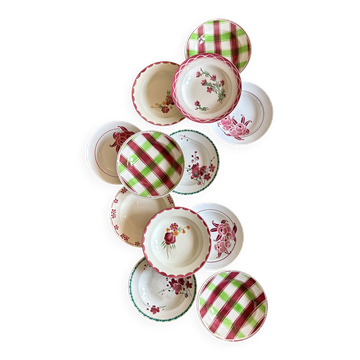 Set of 12 mismatched antique soup plates