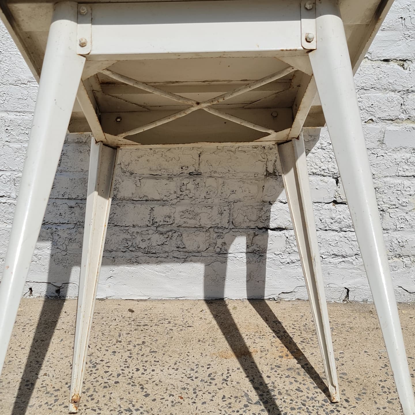 Old square tolix table white metal