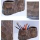 Carved solid wood pencil holder signed vintage