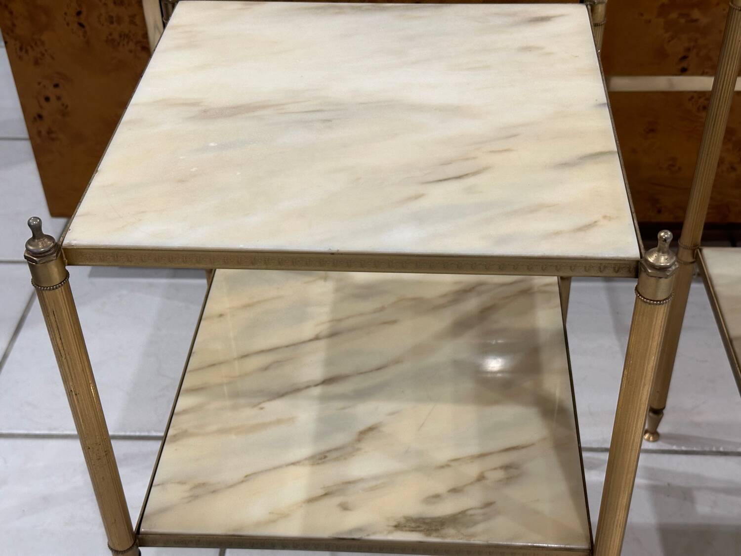 Pair of vintage marble and brass end tables 1970s