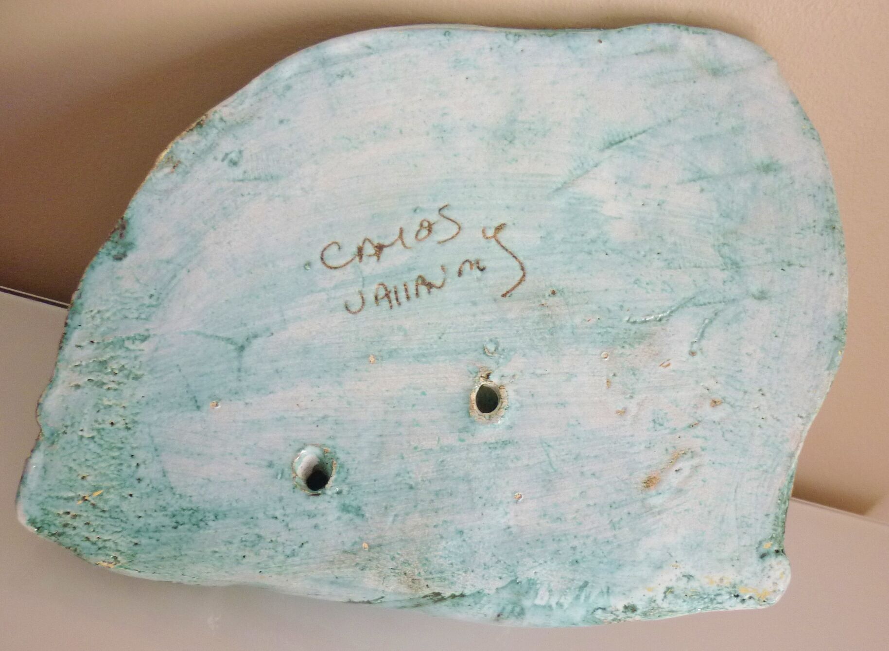 wall lamp, enamelled ceramic lamp, camos vallauris sign, free forms