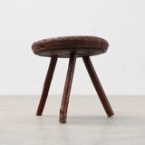 Rustic Wabi Sabi style solid oak tripod stool, France ca. 1850