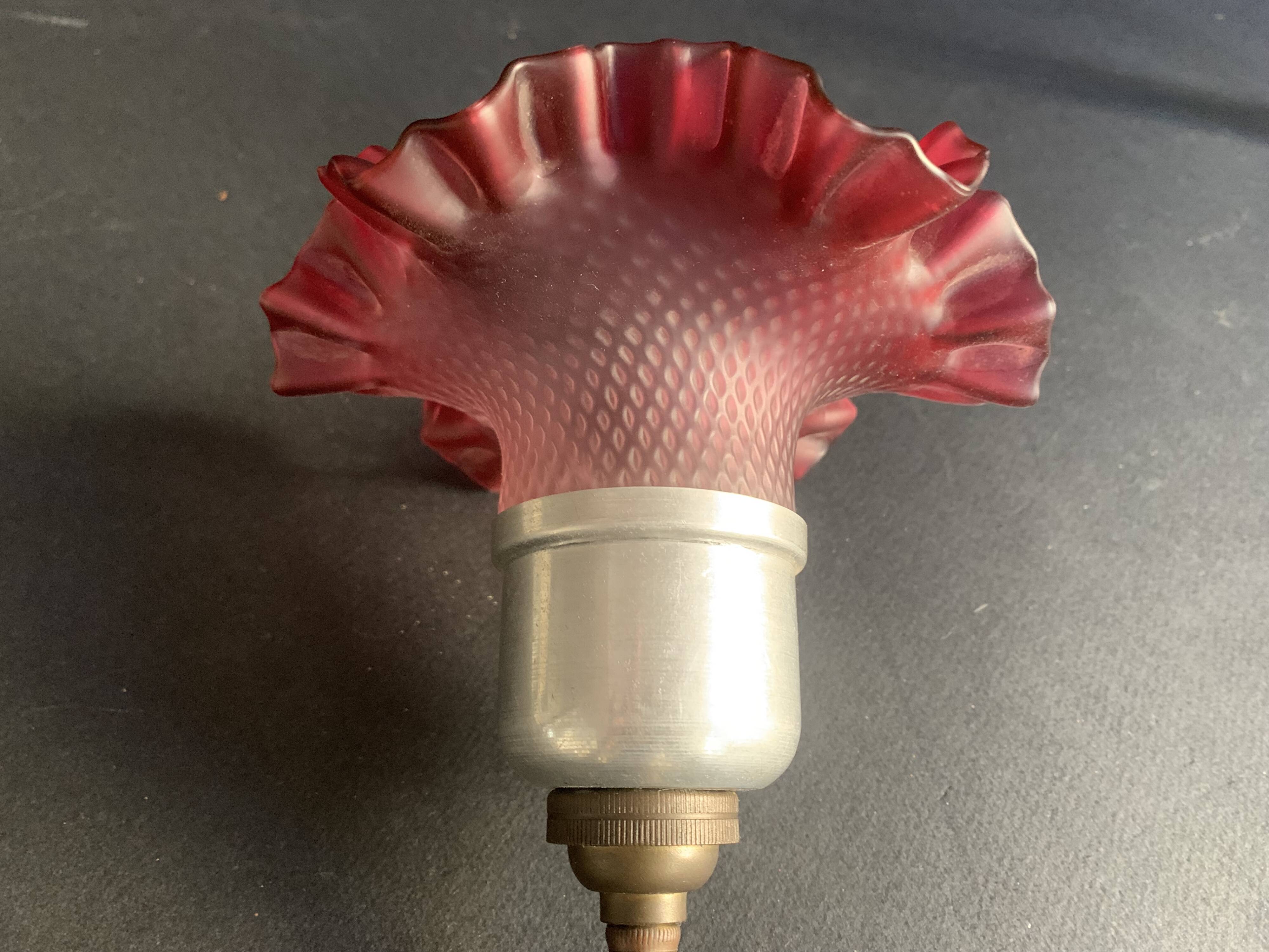 Antique wall light, tulip in pink glass and silver metal, 1920