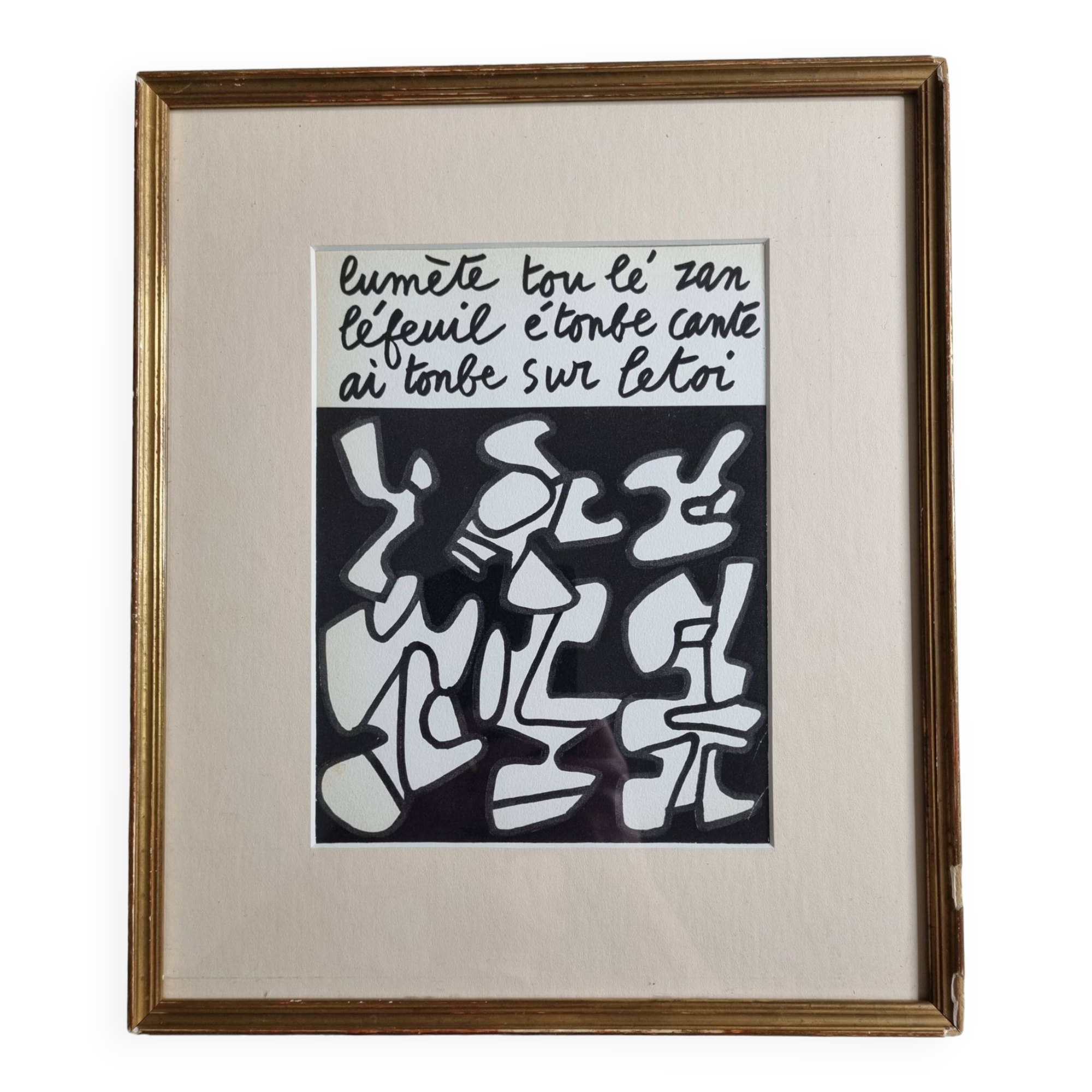 Screenprint after Jean Dubuffet framed under glass 28 cm by 33 cm