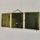Miroir vintage 1920 triptyque barbier doré simili crocodile vert - 37 x 87
