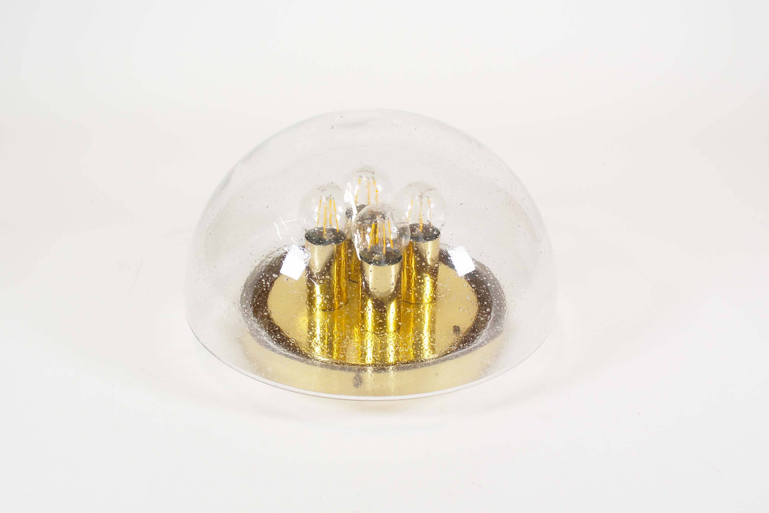 Large clear bubble glass flush mount light by Glashutte Limburg