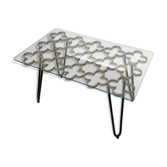 Table basse années 50 trèfle doré