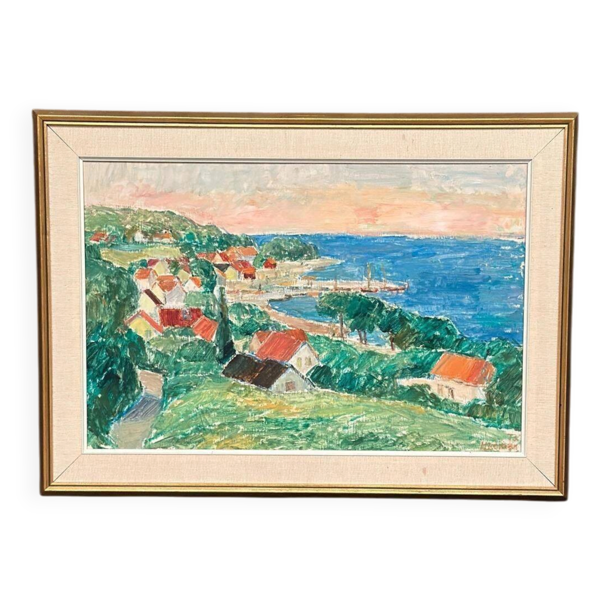 Huile sur panneau originale suédoise – « Côte » par Jon Hedman datée de 73 – Vintage et encadrée – 70 × 51 cm (27,6" × 20,1")