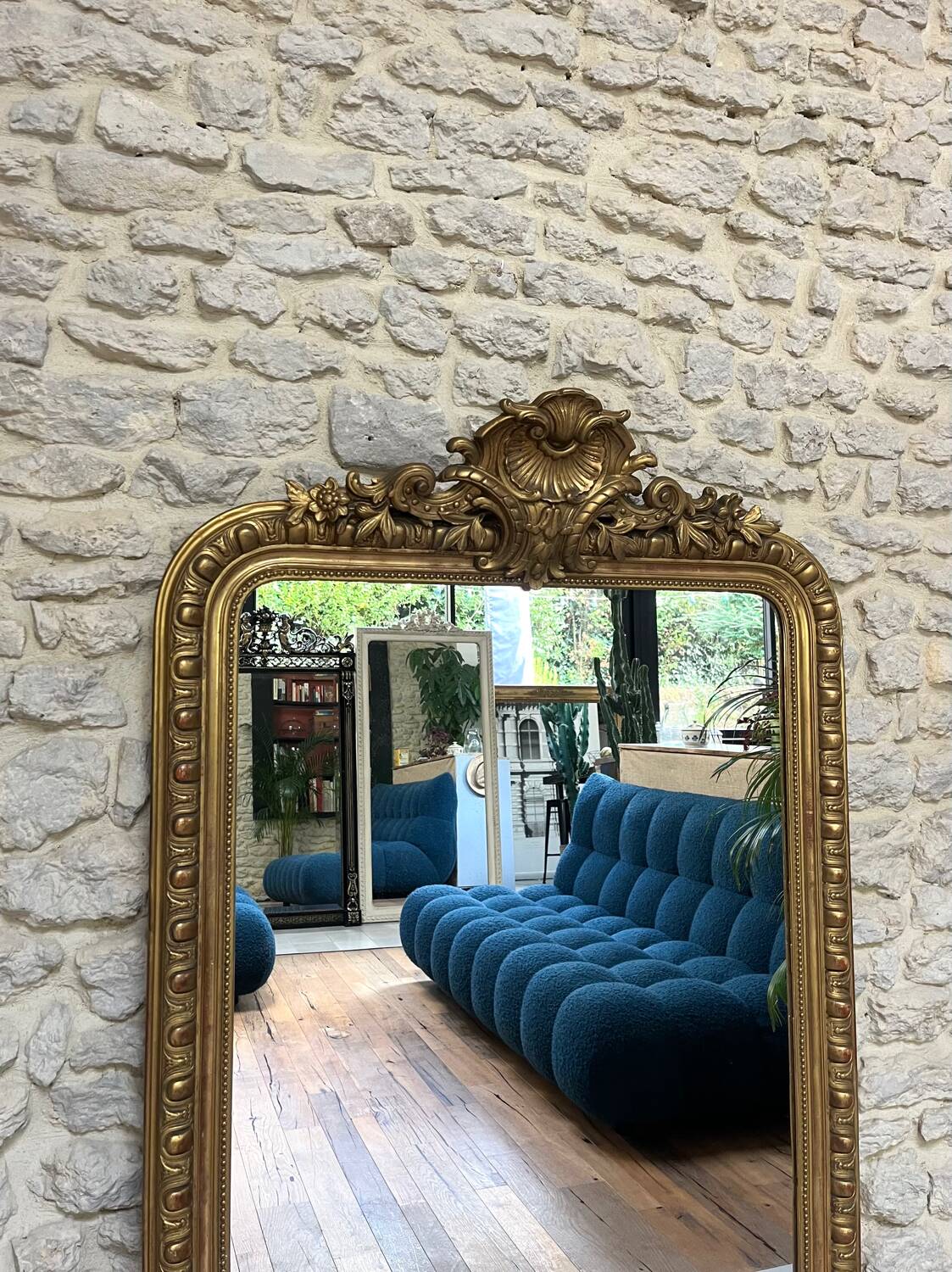 Antique Louis-Philippe fireplace mirror with pediment and pearls 157