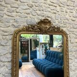 Antique Louis-Philippe fireplace mirror with pediment and pearls 157