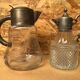 Pair of cast glass & vintage metal refresher pitcher