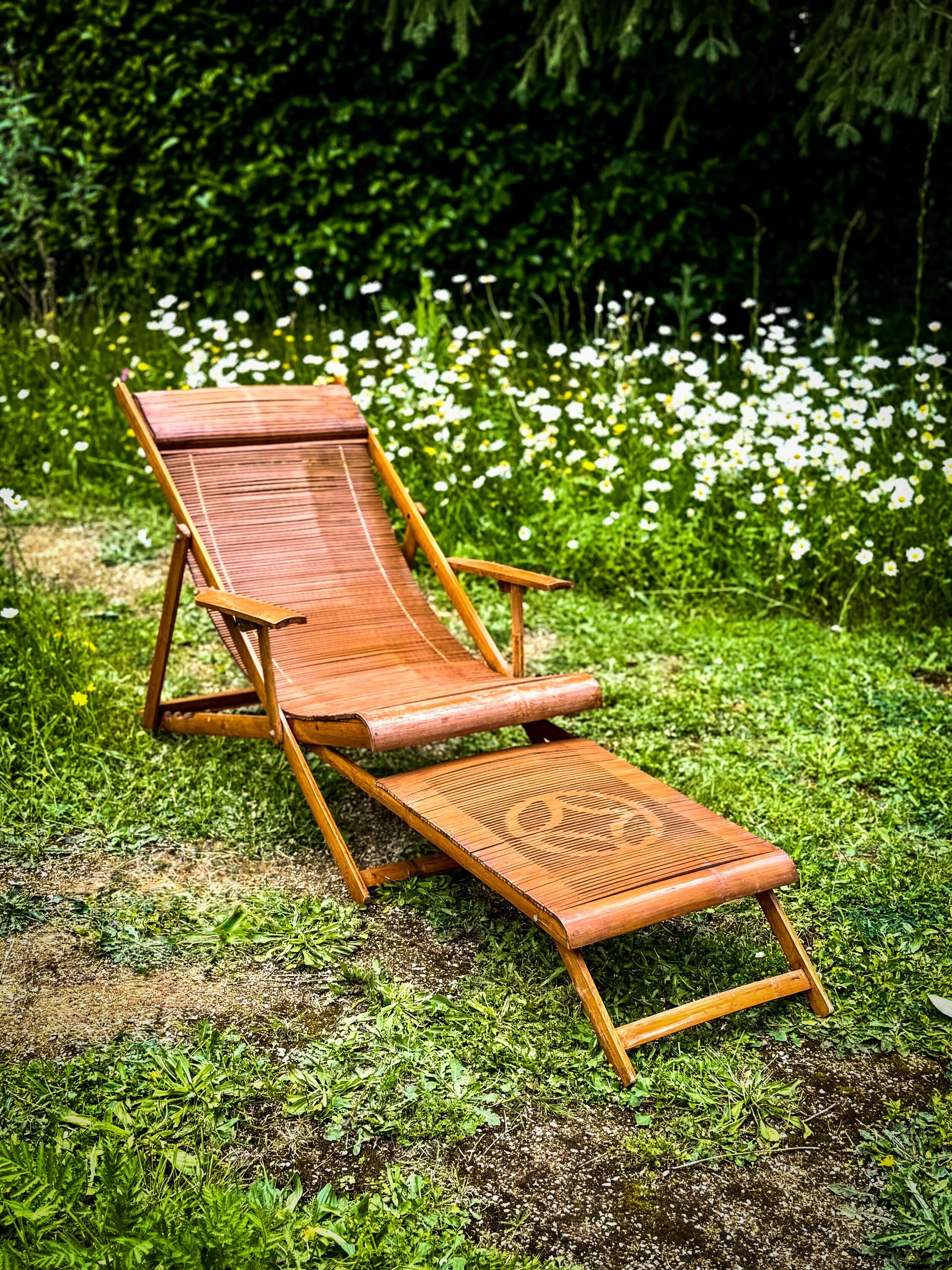 Vintage Japanese bamboo lounge chair & ottoman