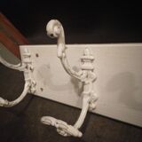 Coat rack with 4 old wrought iron and wooden hooks