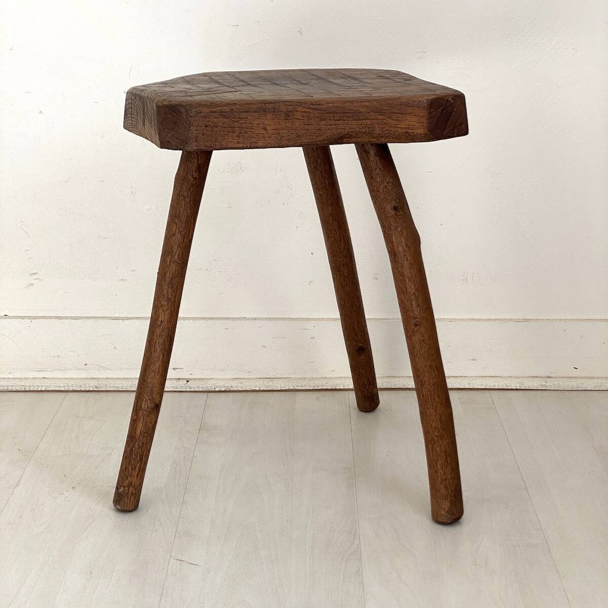 Brutalist stool in solid oak