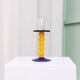 Murano Glass Candleholder - Postmodern Memphis Milano 1980s, Yellow Stem, Cobalt Base, Clear Cup