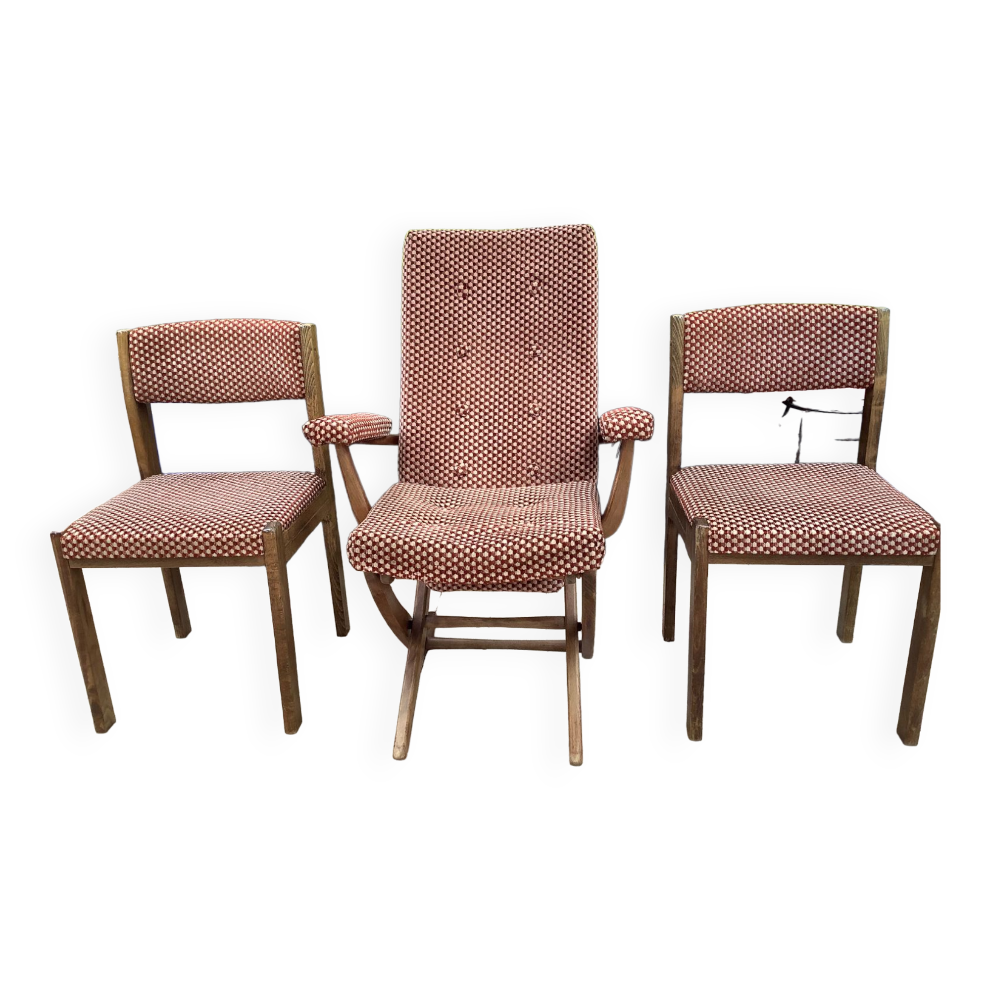 Fauteuil et 2 chaises Baumann en velours vintage