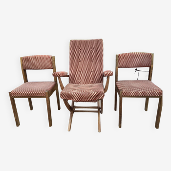 Armchair and 2 Baumann chairs in vintage velvet