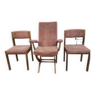 Armchair and 2 Baumann chairs in vintage velvet