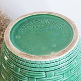 Grand cache pot vert Sarreguemines années 1960