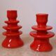 Pair of colorful poppy red ceramic candle holders
