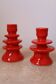 Pair of colorful poppy red ceramic candle holders