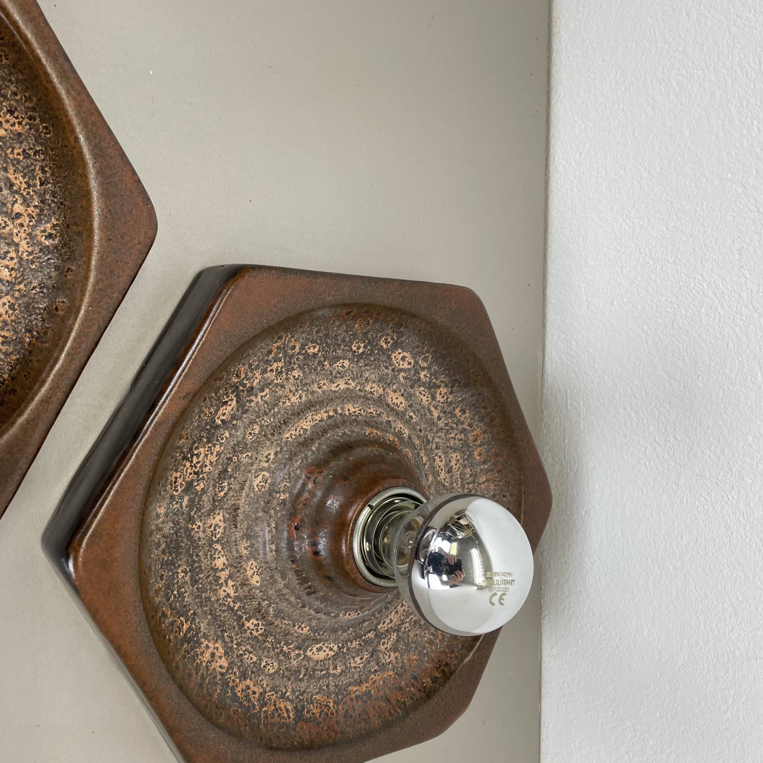 Set of Three brown Ceramic SPUTNIK Wall Lights by Pan Ceramics Germany 197