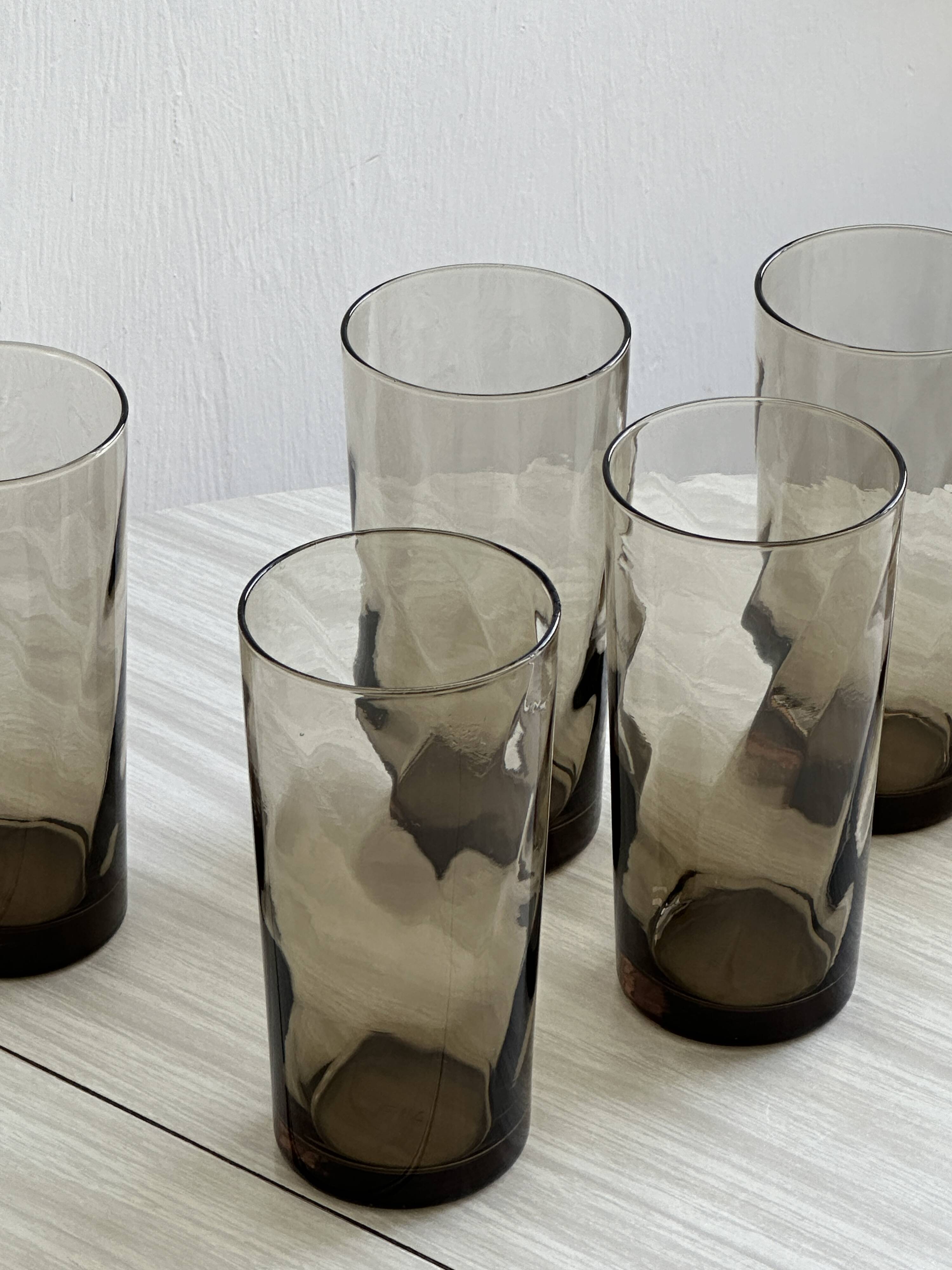 5 Luminarc France smoked water/orangeade glasses.