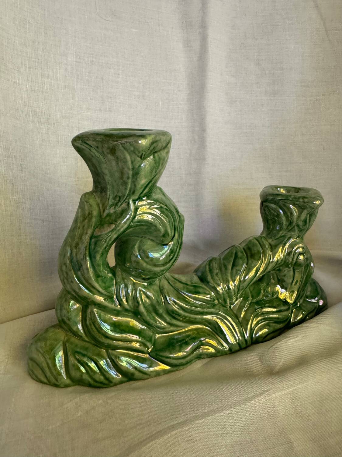 Lot de 2 bougeoirs doubles en céramique années 1930 Hubert Bequet