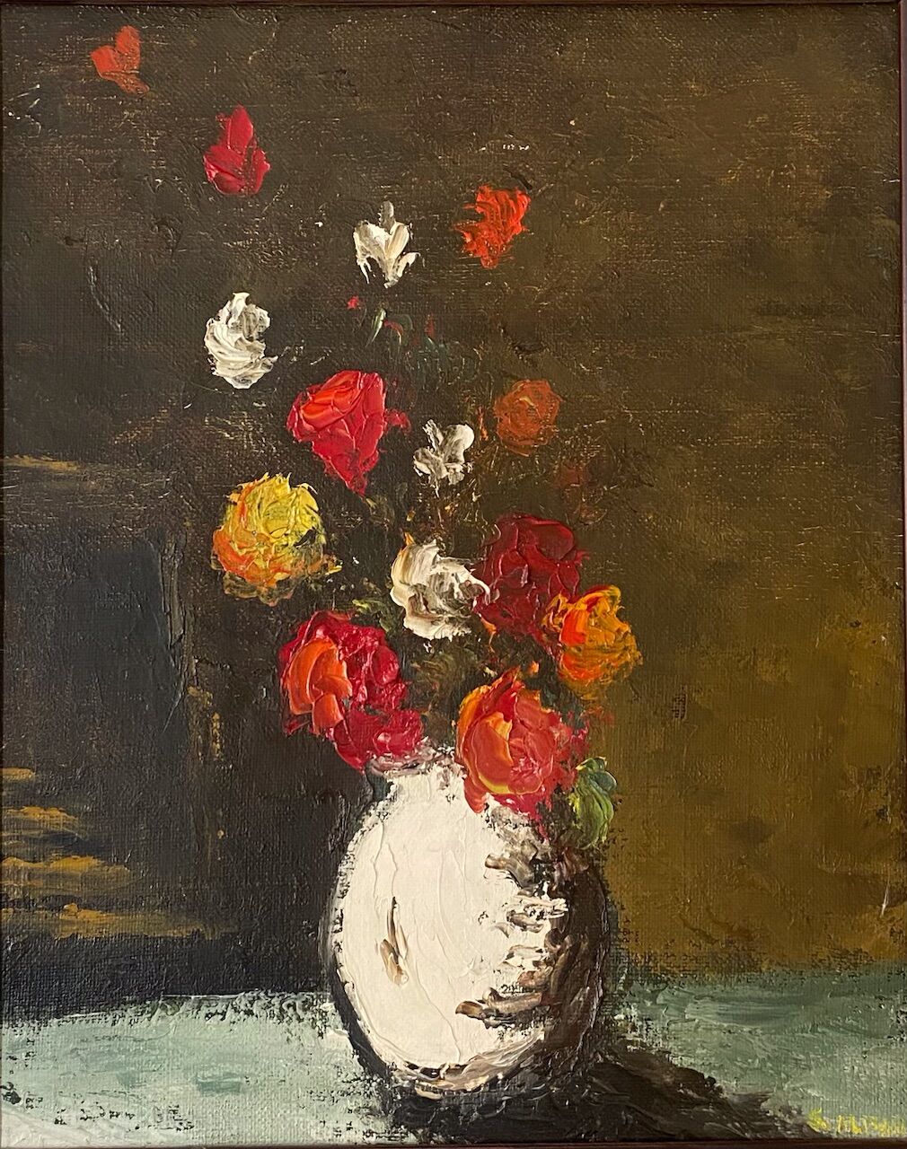Old painting, still life with flowers signed Saint Alban, XX century