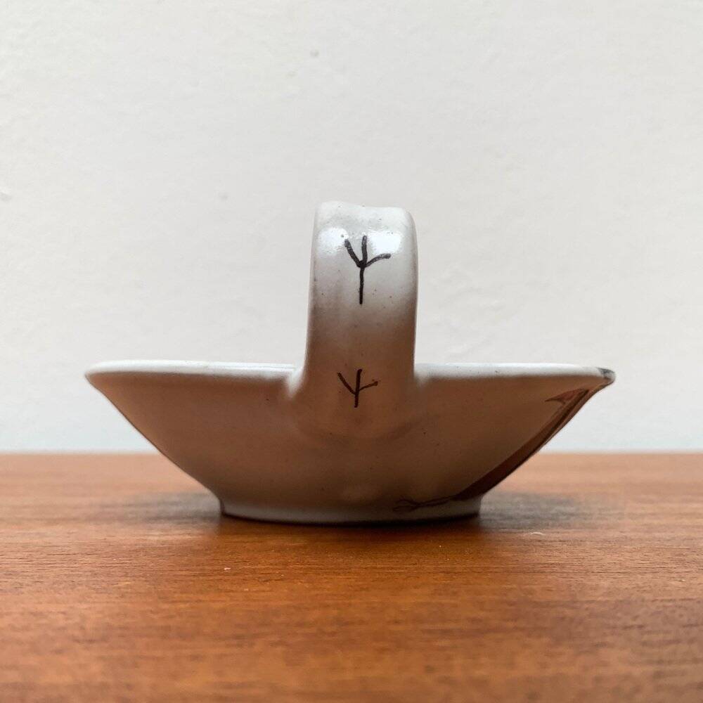 Workshop pottery candlestick from mid-century German with bird motif by Töpferei Bücking Börnsen, 1960s.