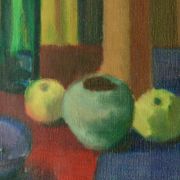 Oil on Swedish canvas "Still Life 'Bottles and Apples', Hugo Olson"