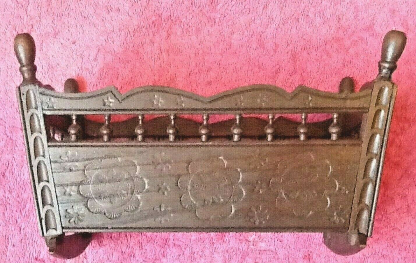 Breton style doll furniture cradle rocking carved and openwork wood...