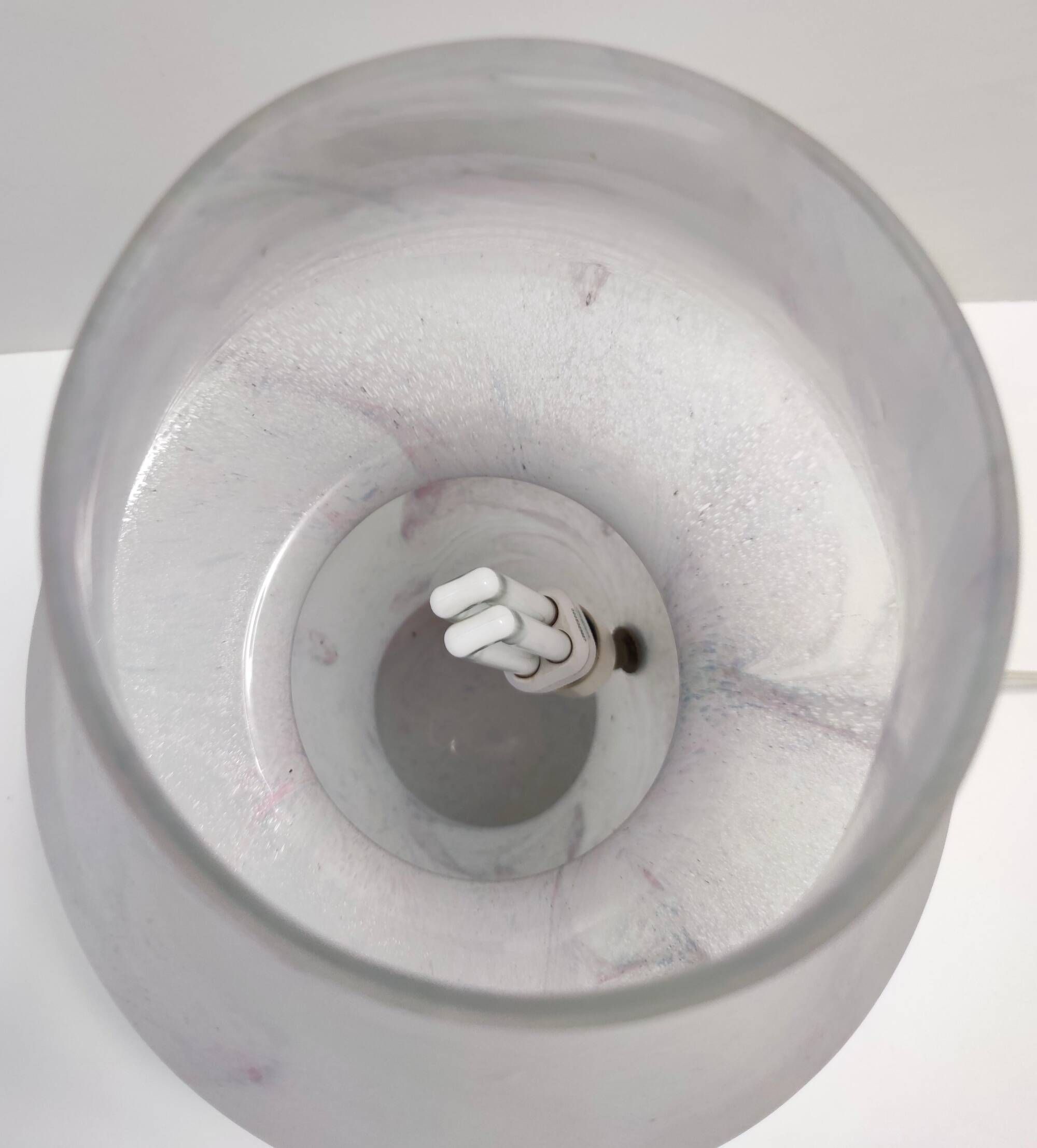 White Murano Glass Table Lamp with a Pink Marble Effect, Italy