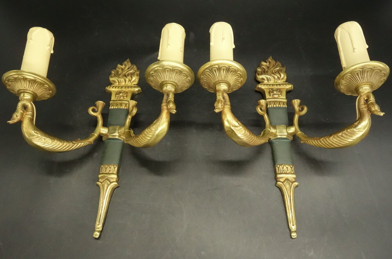 Pair of torchand and swan sconces, Empire style