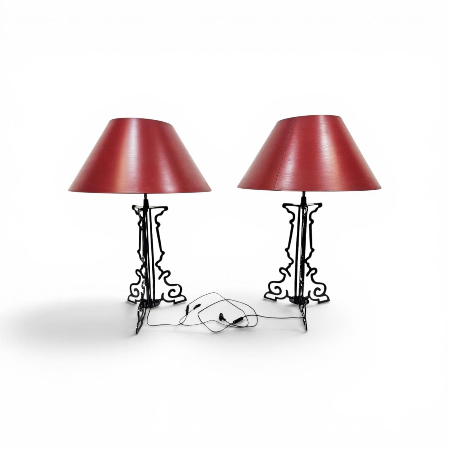 Paire Unique de Lampes de Table/Art Déco/Vintage – Bourgogne et Or/Années 1980