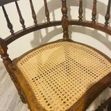 Chaise d’angle en bois et cannage