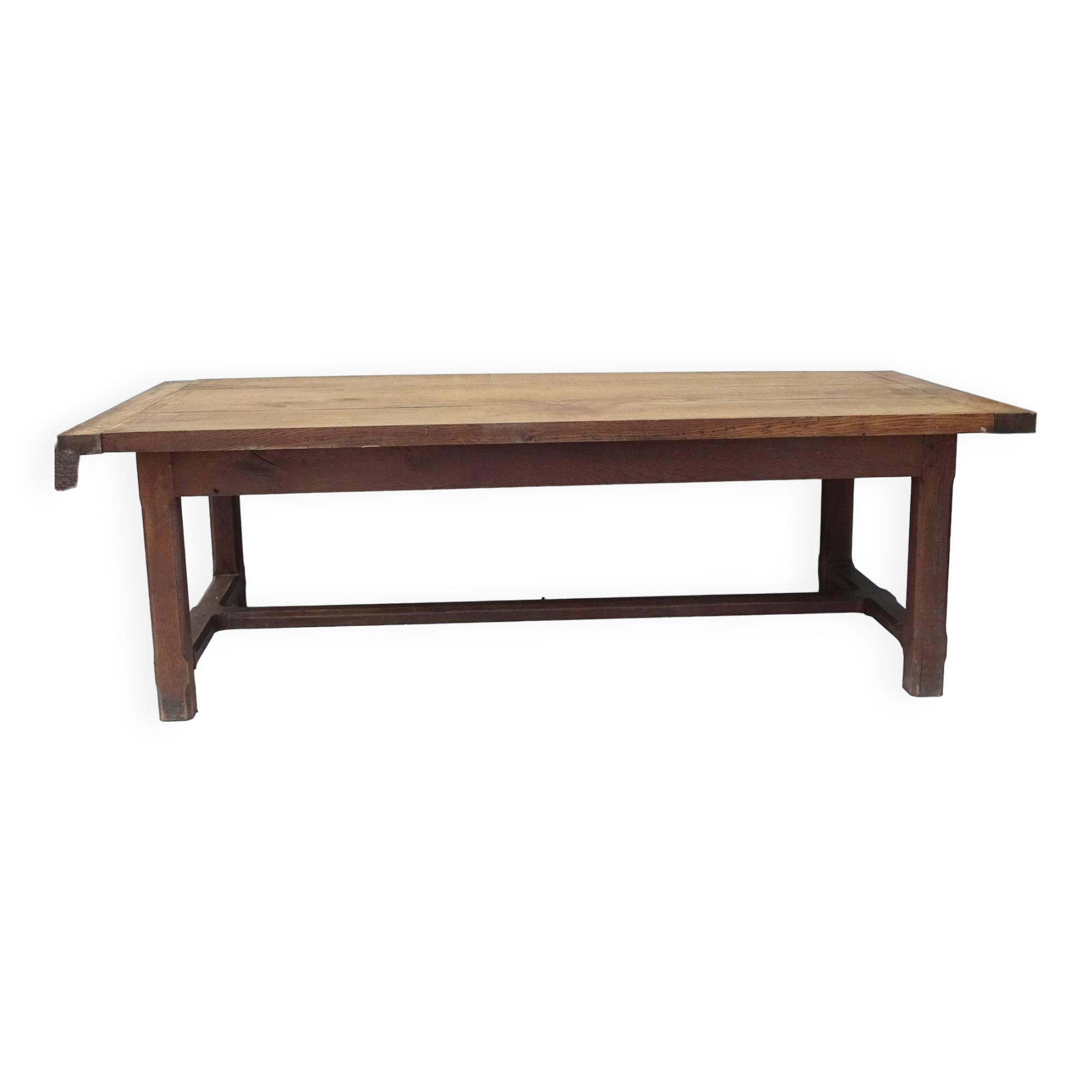 Grande table de ferme ancien en bois massif. 228 x 107.