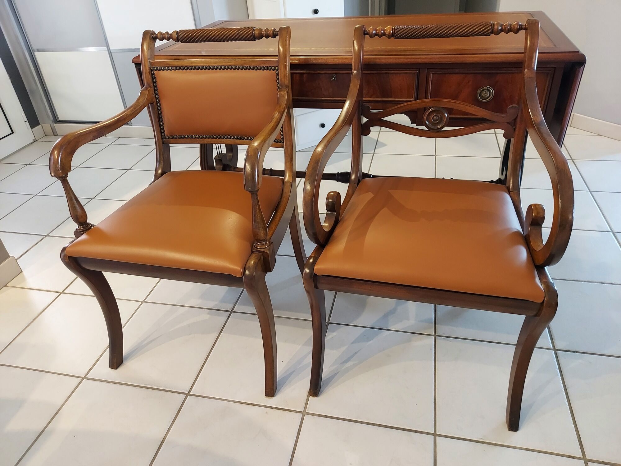 English flap desk and these 2 armchairs early XXeme