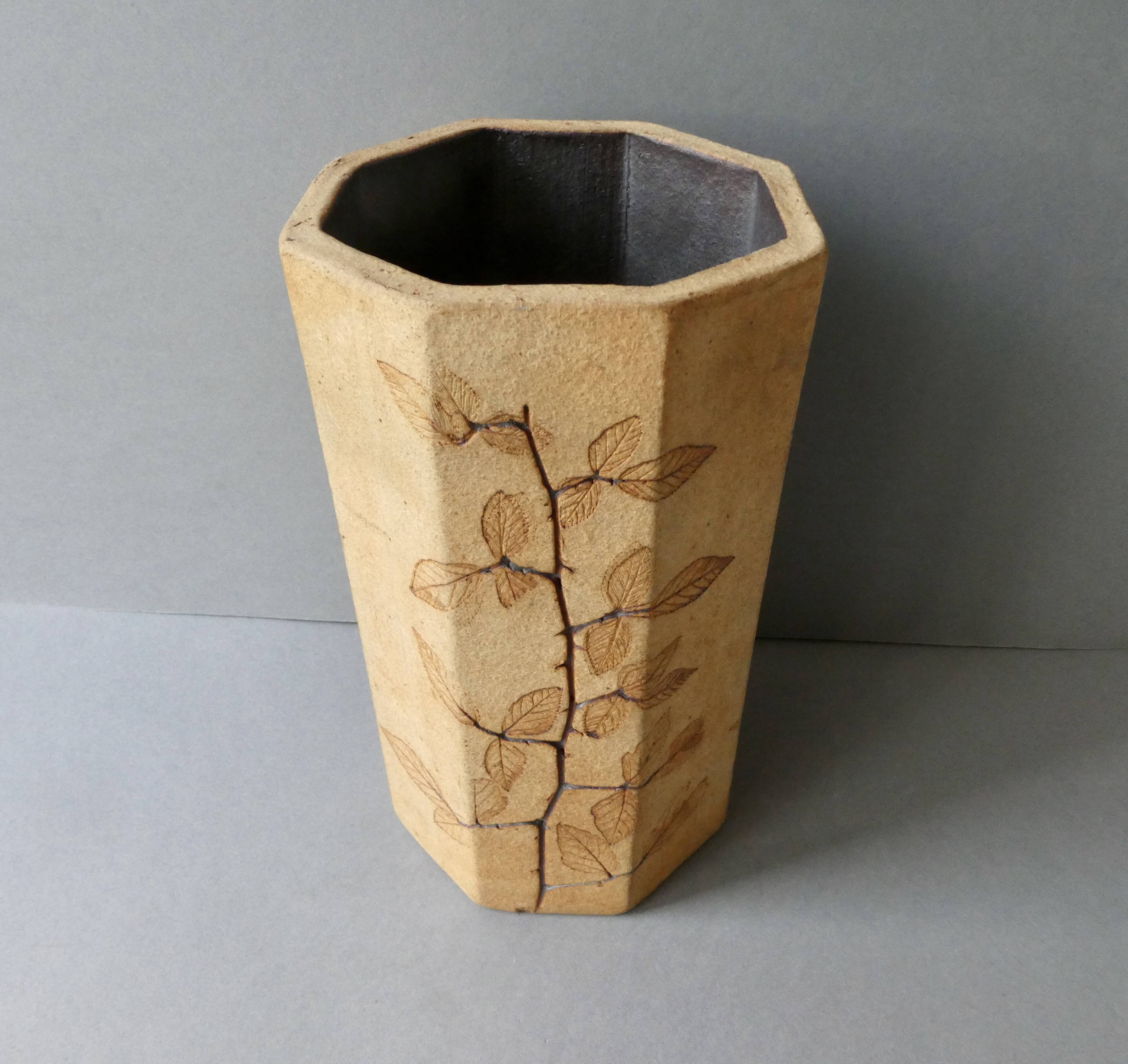 Octagonal vase by Raymonde Leduc, herbarium decoration, circa 1970