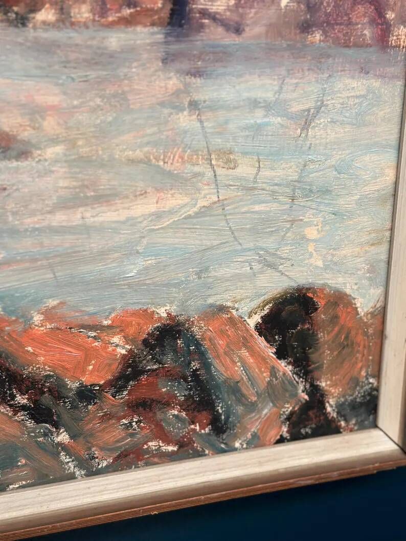 Original Large Swedish Oil on Panel – “Coastal Landscape” – Signed – Vintage & Framed