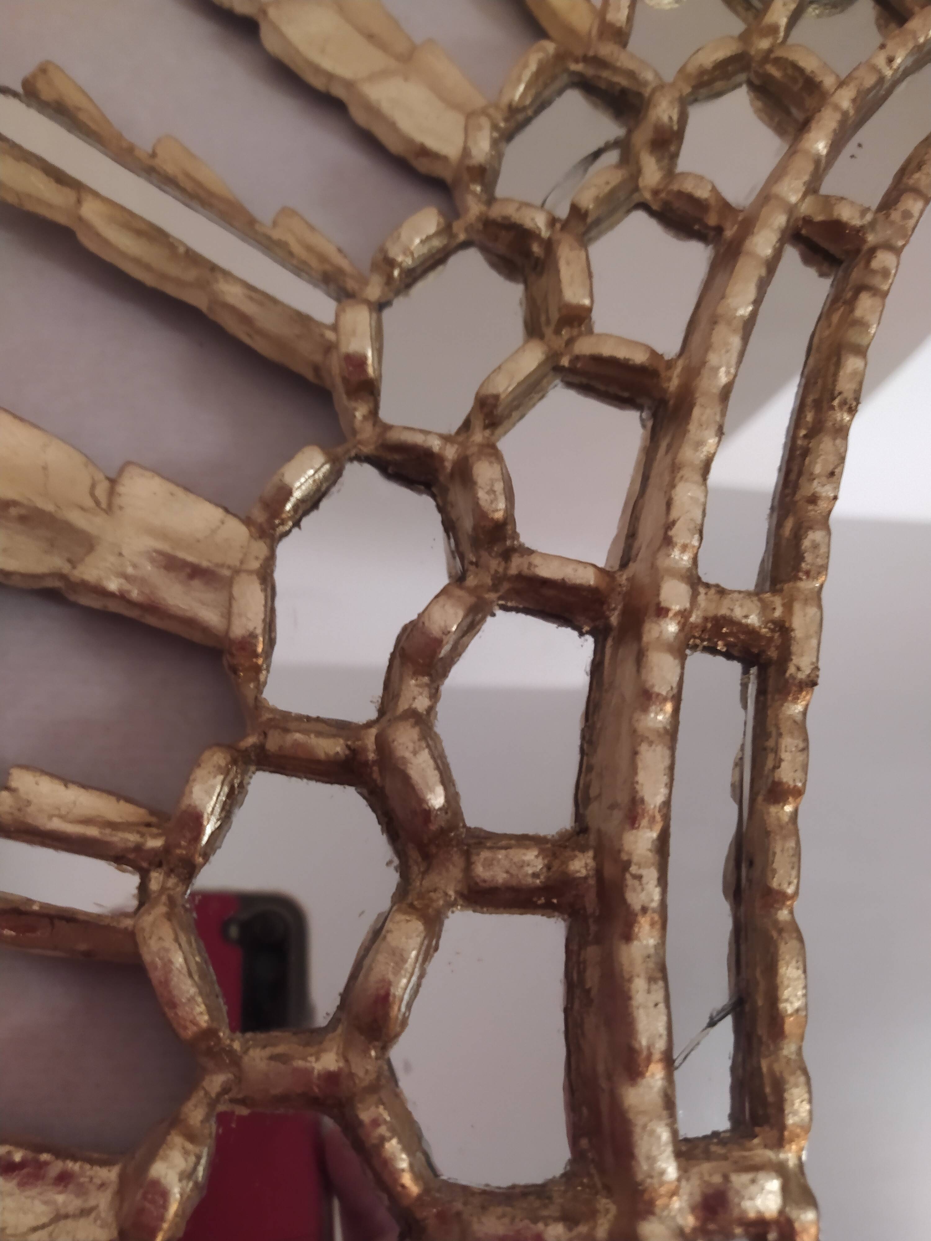 Golden wooden sun mirror 65x75cm