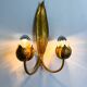 Pair of Spanish foliage wall sconces, leaf arms & bud shades, gilt iron, 1960s