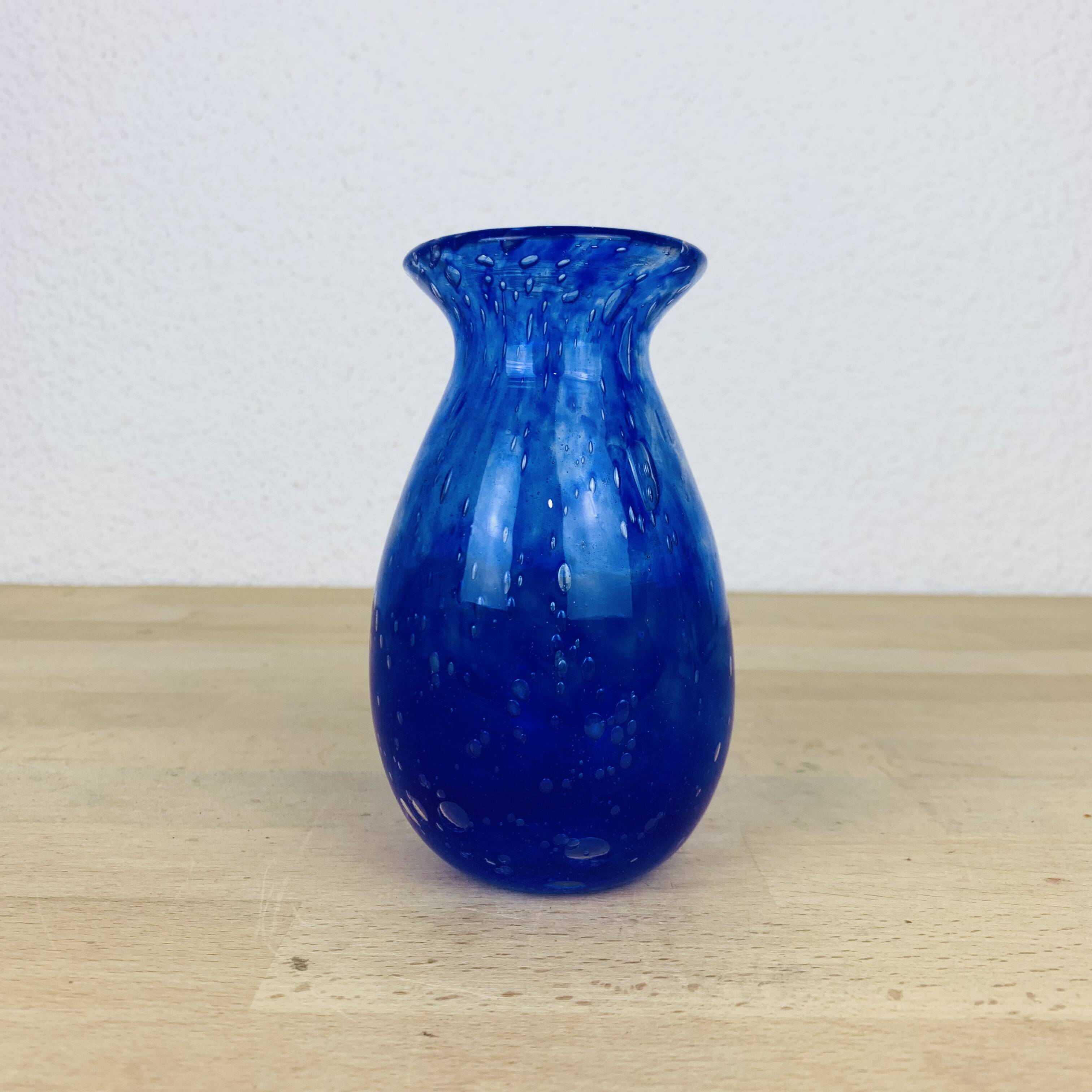Biot vintage blue bubbled glass vase