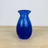 Vase verre bullé Biot bleu vintage